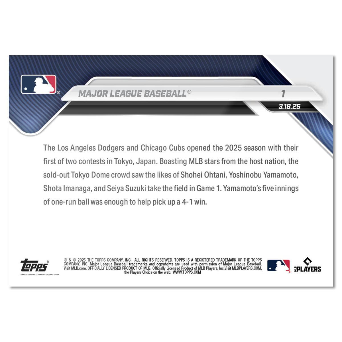 Major League Baseball - 2025 MLB Topps NOW - Card 1 - LOOK FOR RELICS - PR: 52,377 - Image 3