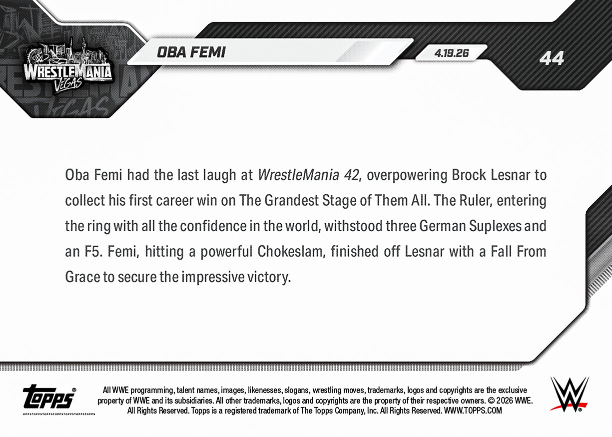 Oba Femi - 2026 WWE Topps NOW - Card 44 - PR: 5028 - Image 3