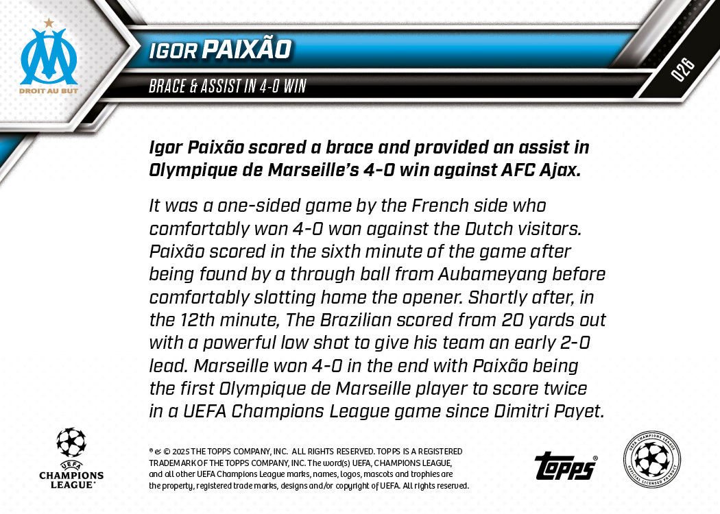 Igor Paixão - 2025-26 UCL Topps NOW - Card 26 - PR: 133 - Image 7