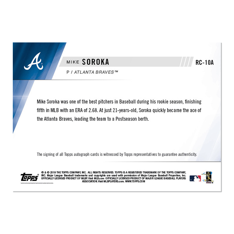 On-Card Auto # to 99 - Mike Soroka - MLB TOPPS NOW Card RC010A - Image 2