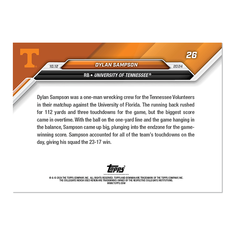 Dylan Sampson - 2024 Bowman U NOW Football Card 26 - PR: 1201 - Image 2
