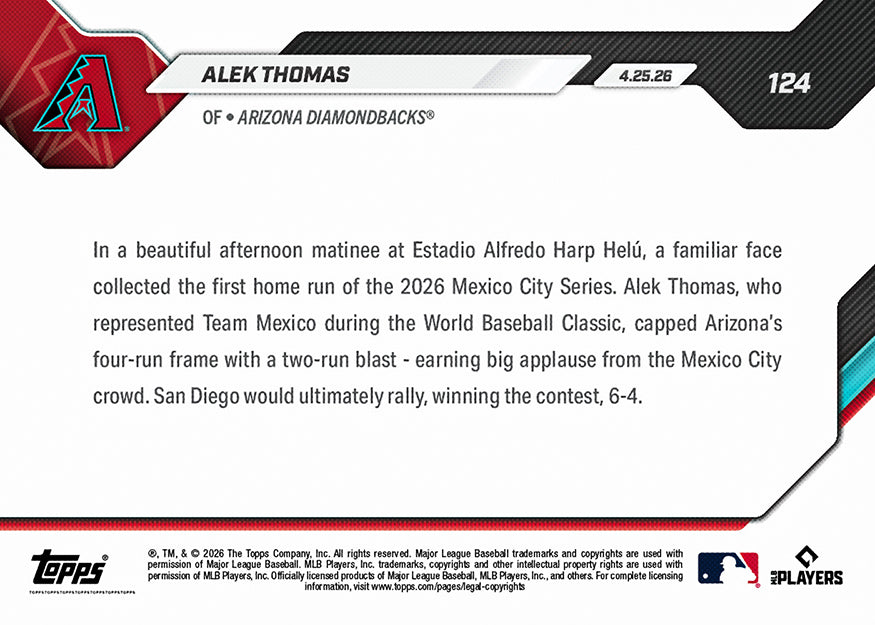 Alek Thomas - 2026 MLB Topps NOW - Card 124 - PR: 561 - Image 2