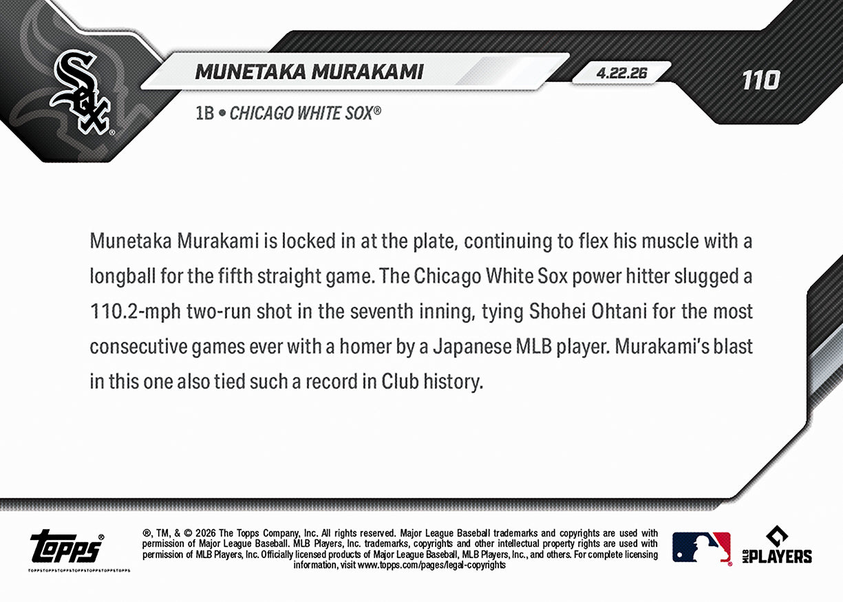 Munetaka Murakami - 2026 MLB Topps NOW - Card 110 - PR: 12429 - Image 3