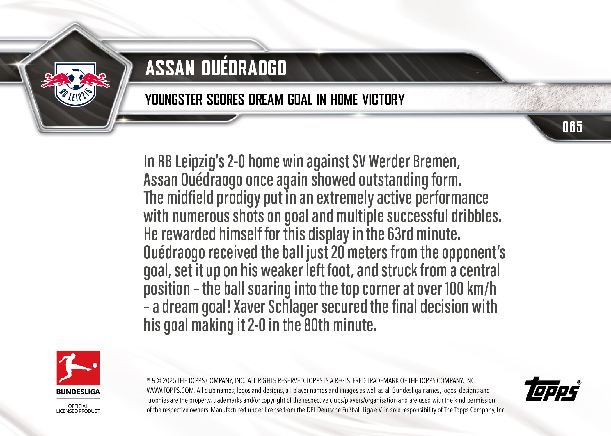 Assan Ouédraogo - 2025-26 Bundesliga Topps NOW - Card 65 - PR: 294 - Image 7