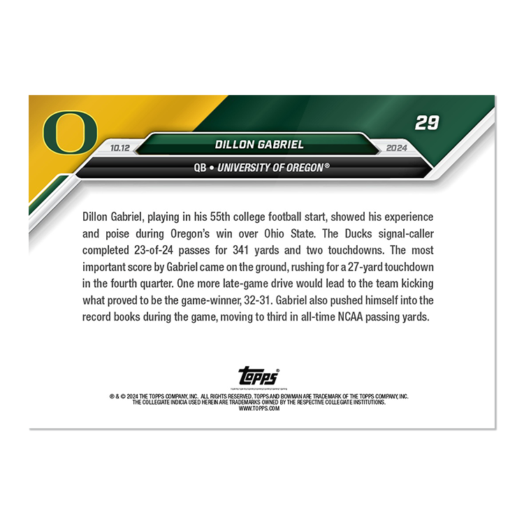 Dillon Gabriel - 2024 Bowman U NOW Football Card 29 - PR: 1198 - Image 2