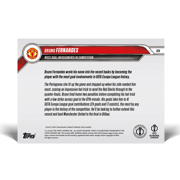 Bruno Fernandes - 2024-25 UEL Topps NOW Card 24 - PR: 266 - Image 2
