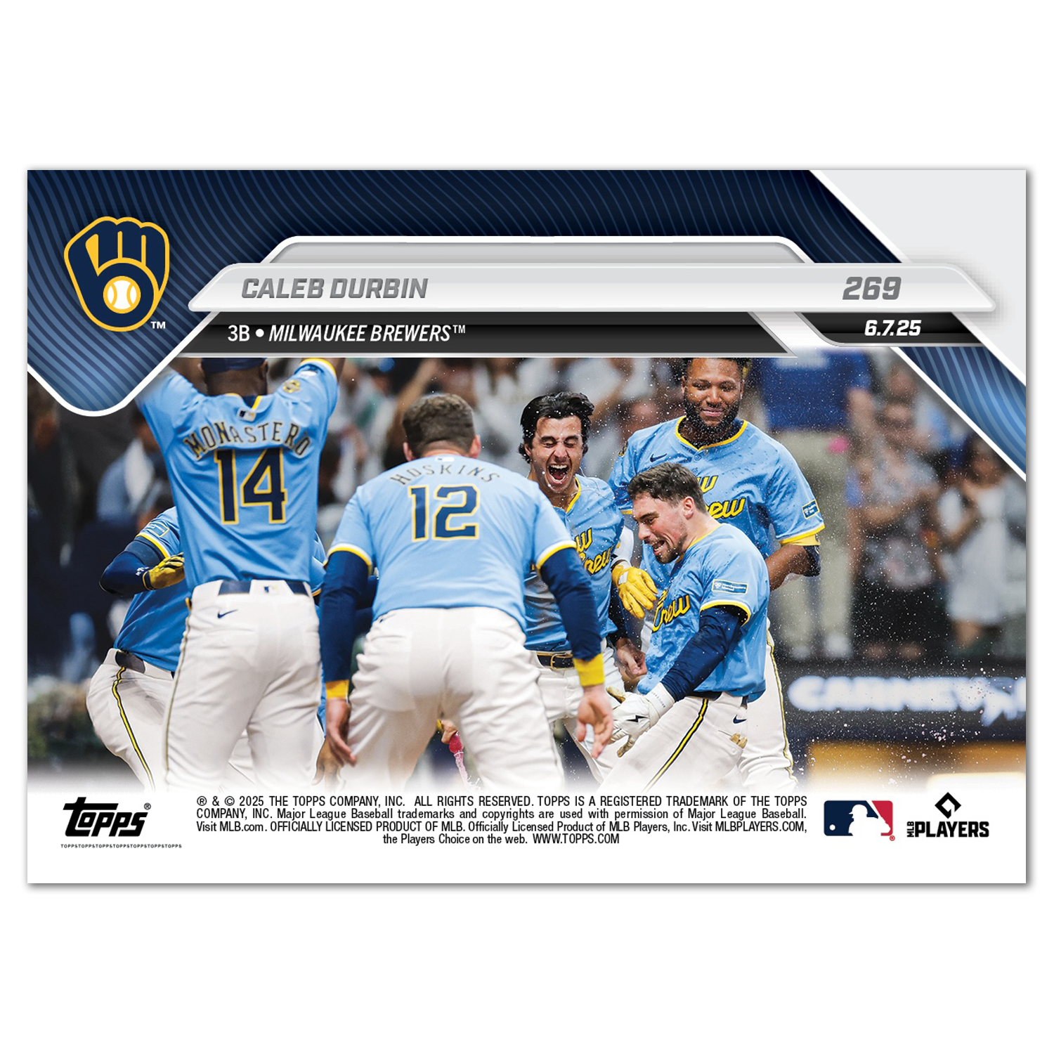 Caleb Durbin - 2025 MLB Topps NOW - Card 269 - PR: 772 - Image 2