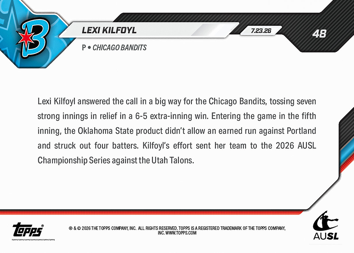 Lexi Kilfoyl - 2026 AUSL Topps NOW - Card 48 - PR: 665 - Image 2
