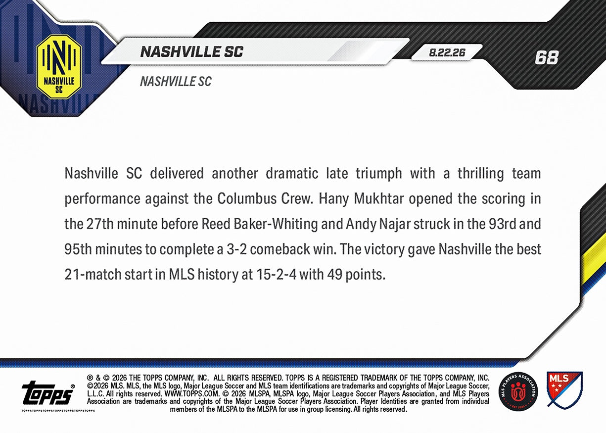 Nashville SC - 2026 MLS Topps NOW - Card 68 - PR: 289 - Image 2