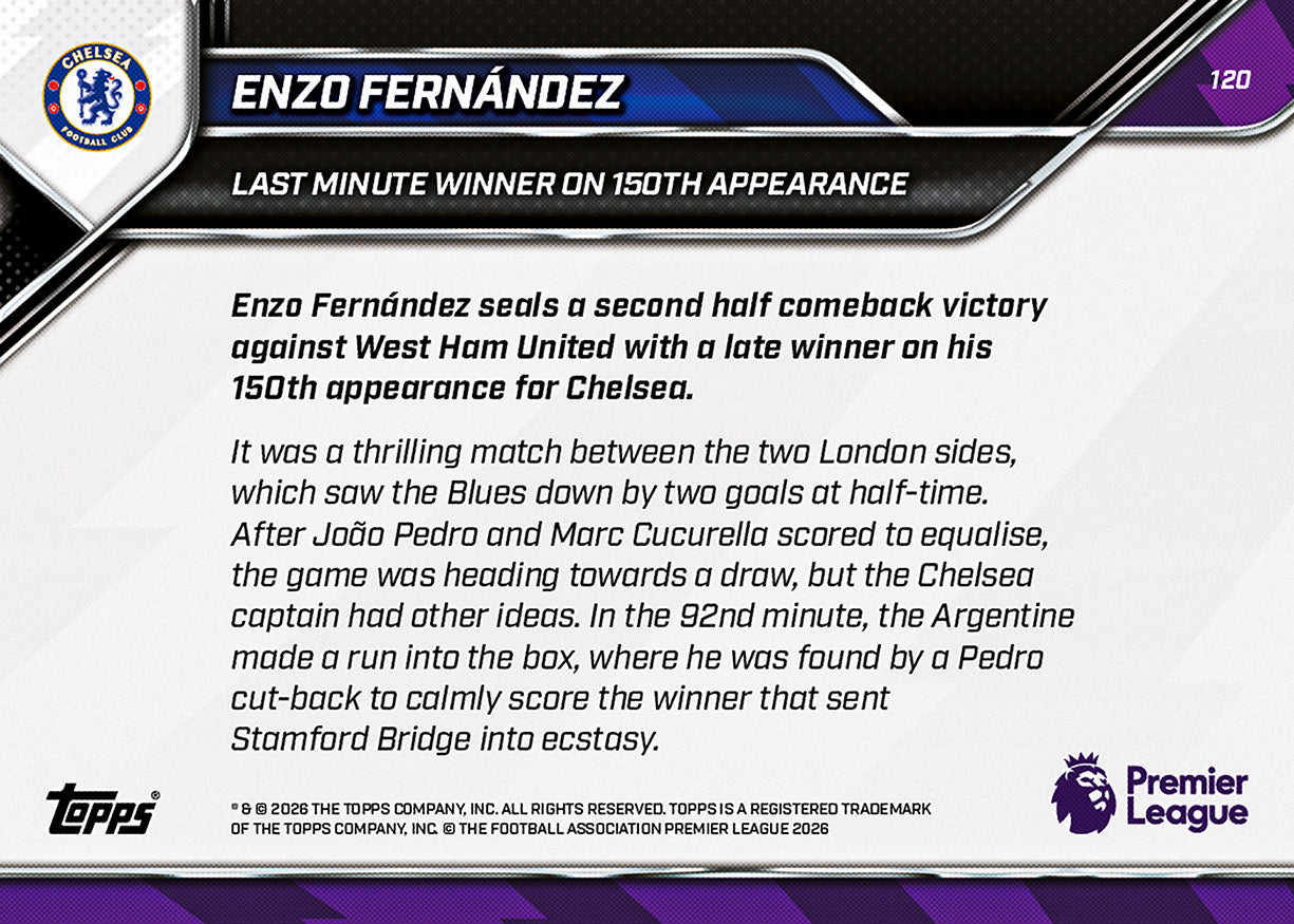 Enzo Fernández - 2025-26 Premier League Topps NOW - Card 120 - PR: 611 - Image 7