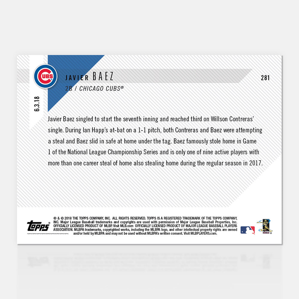 Javier Baez - 06/03/2018 TOPPS NOW Card 281 - Print Run: 460 - Image 2