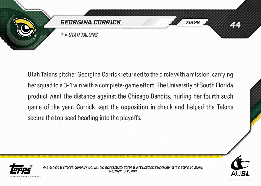 Georgina Corrick - 2026 AUSL Topps NOW - Card 44 - PR: 510 - Image 2