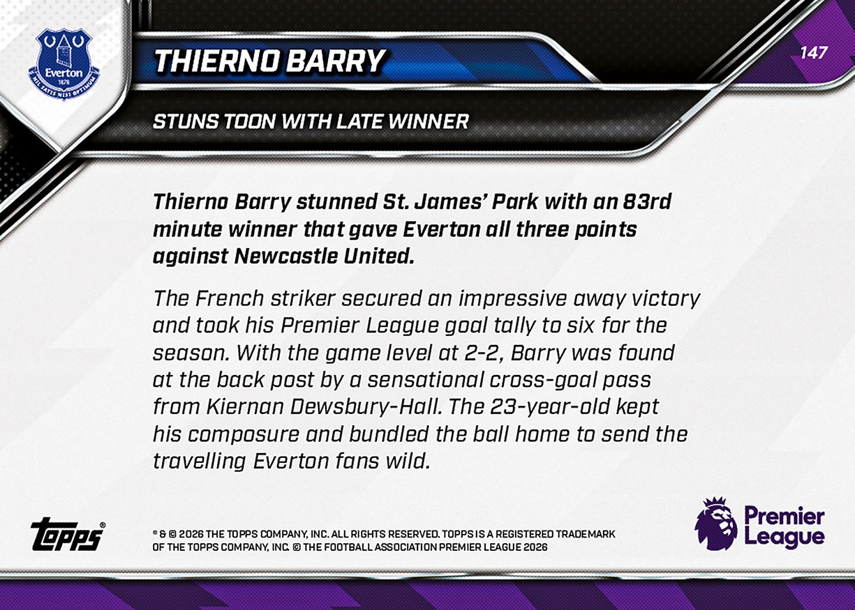 Thierno Barry - 2025-26 Premier League Topps NOW - Card 147 - PR: 205 - Image 7