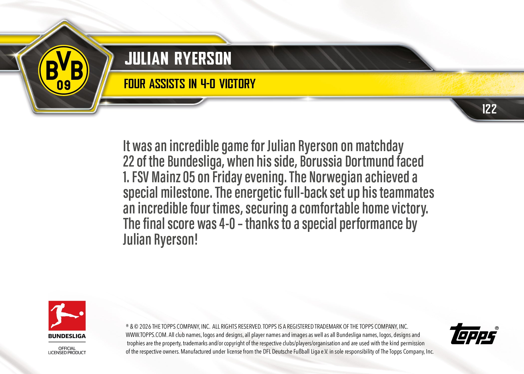 Julian Ryerson - 2025-26 Bundesliga Topps NOW - Card 122 - PR: 406 - Image 7