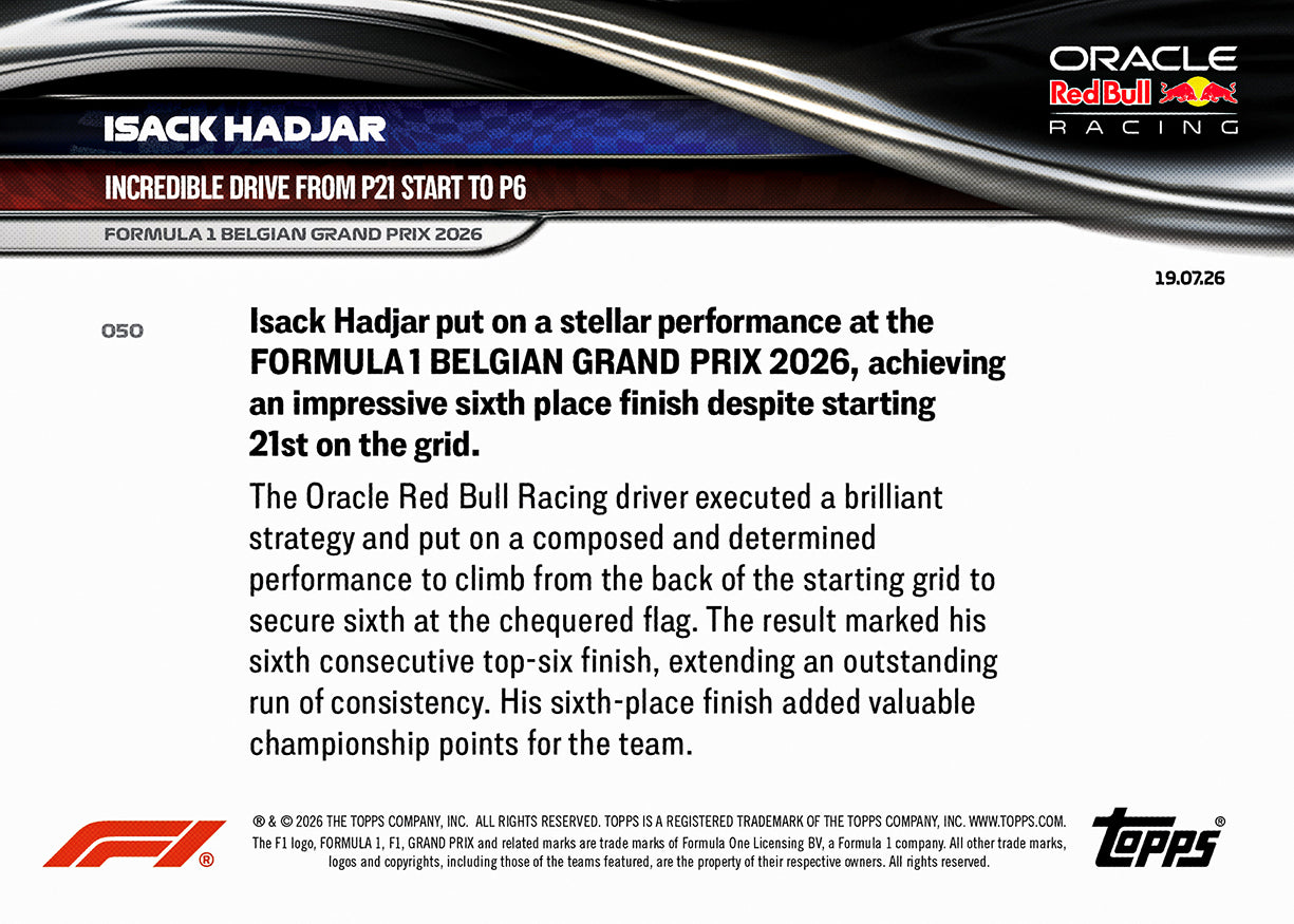 Isack Hadjar - 2026 Formula 1 Topps NOW - Card 50 - PR: 2221 - Image 7