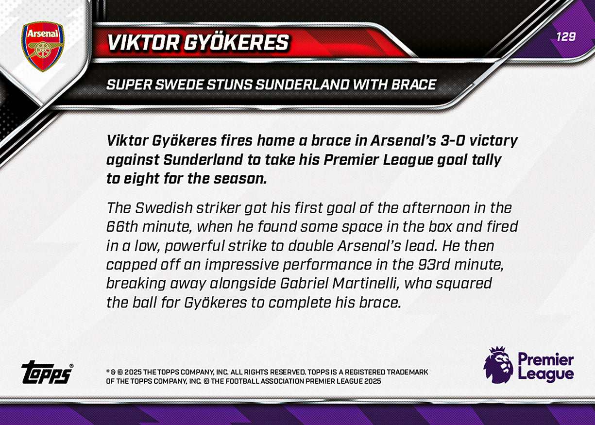 Viktor Gyökeres - 2025-26 Premier League Topps NOW - Card 129 - PR: 100 - Image 7
