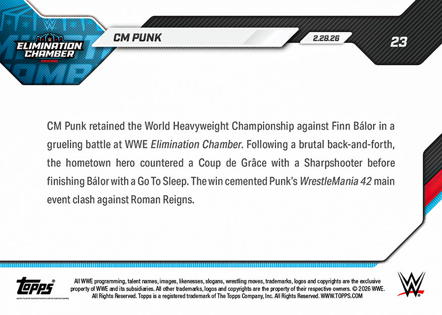 CM Punk - 2026 WWE Topps NOW - Card 23 - PR: 1426 - Image 2