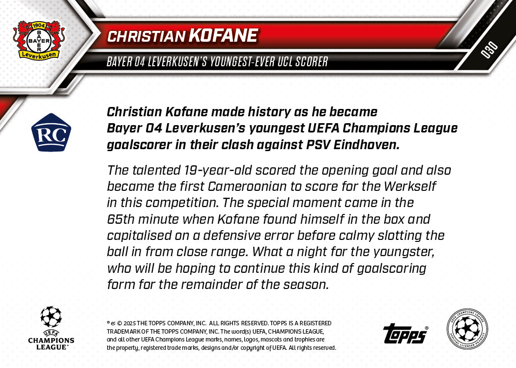 Christian Kofane - 2025-26 UCL Topps NOW - Card 30 - Image 7