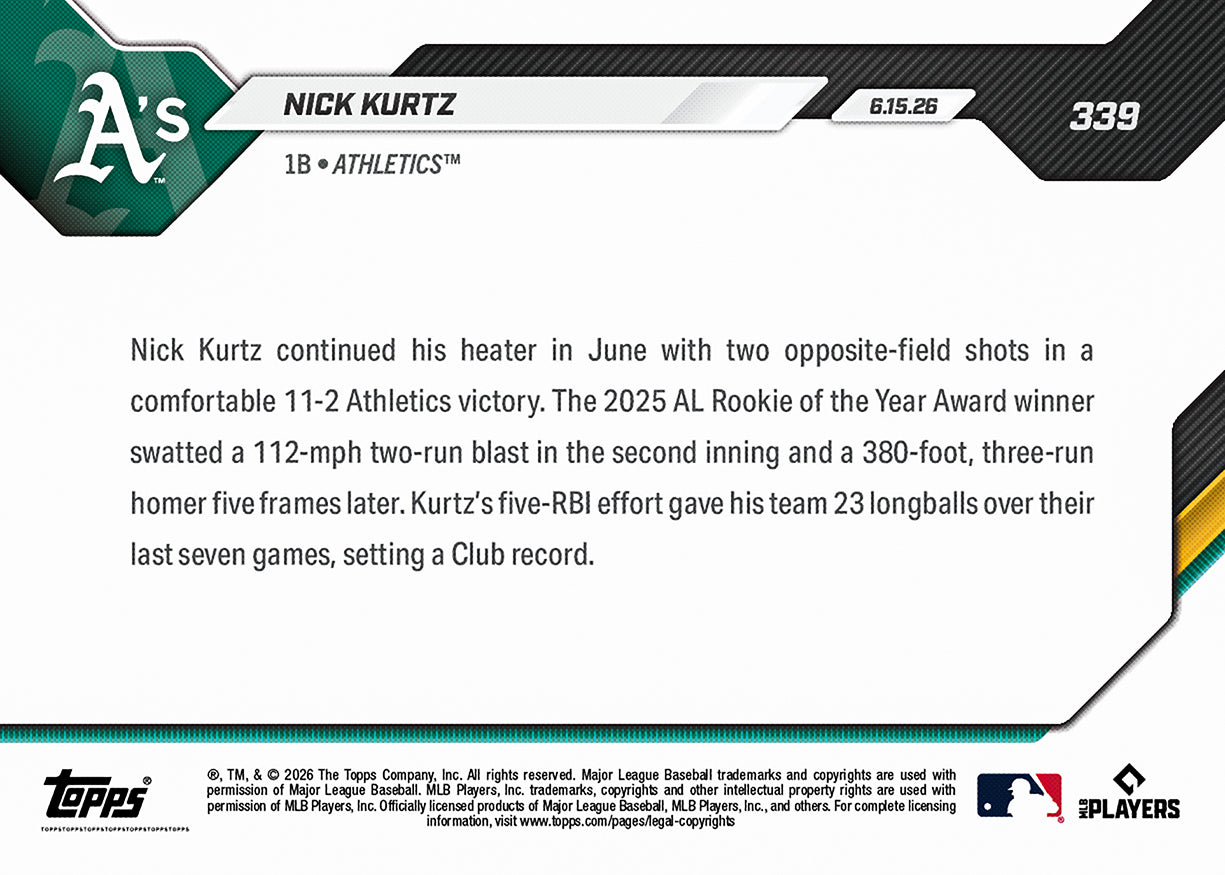 Nick Kurtz - 2026 MLB Topps NOW - Card 339 - PR: 1006 - Image 2
