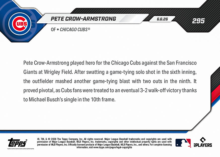 Pete Crow-Armstrong - 2026 MLB Topps NOW - Card 295 - PR: 1001 - Image 2