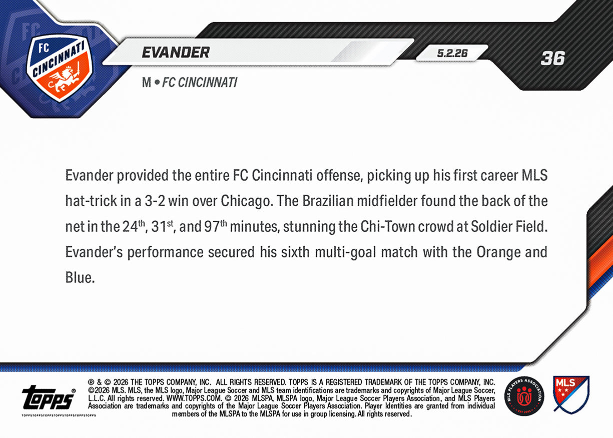 Evander - 2026 MLS Topps NOW - Card 36 - PR: 135 - Image 2