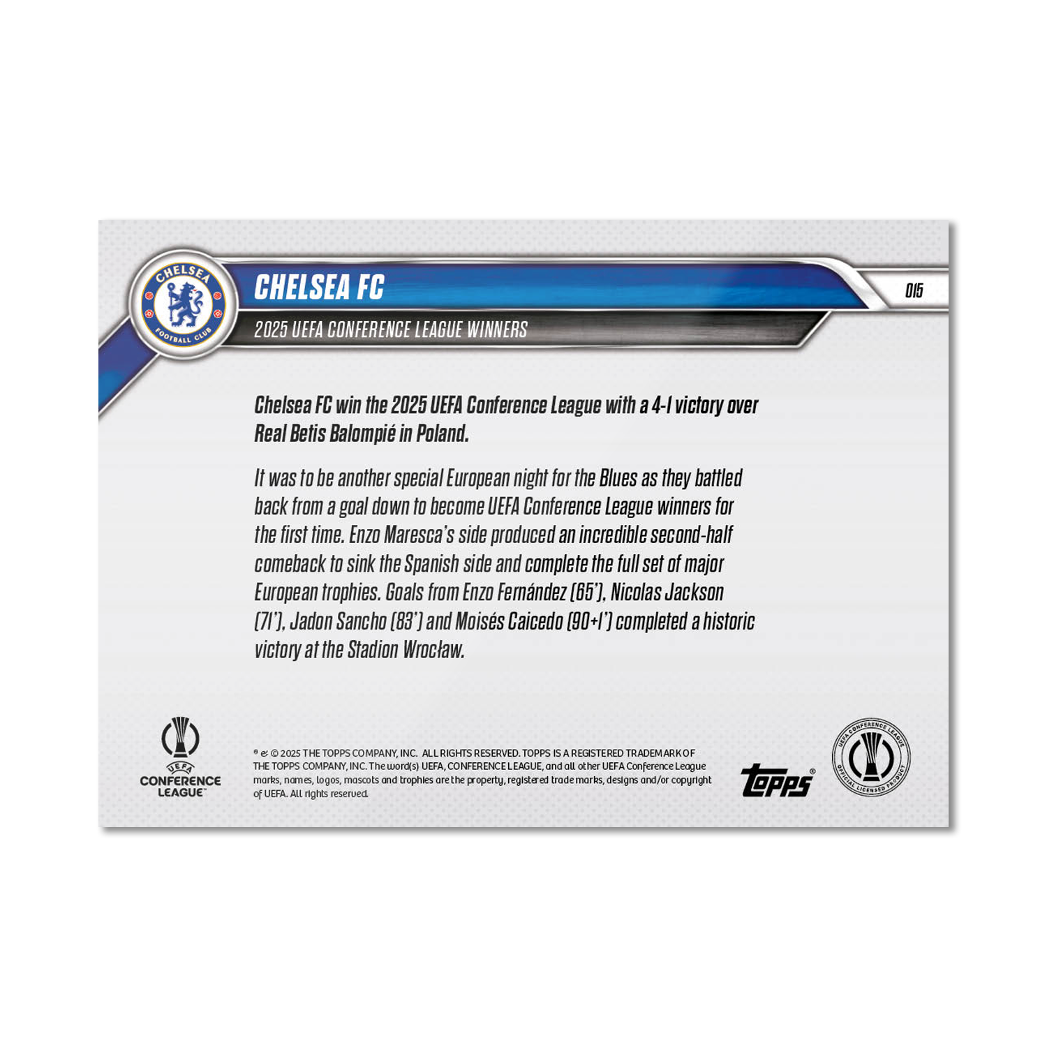 Chelsea FC - 2024-25 UECL Topps NOW - Card 15 - PR: 1410 - Image 7