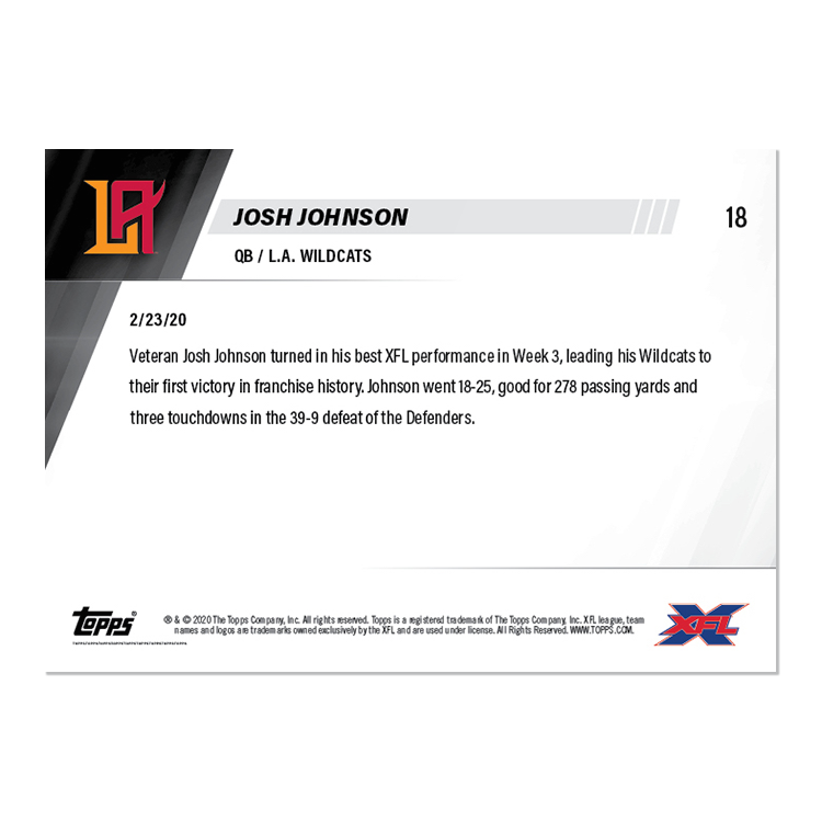 Josh Johnson - XFL TOPPS NOW Card 18 - Print Run: 167 - Image 2