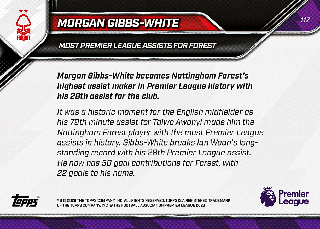 Morgan Gibbs-White - 2025-26 Premier League Topps NOW - Card 117 - PR: 208 - Image 7