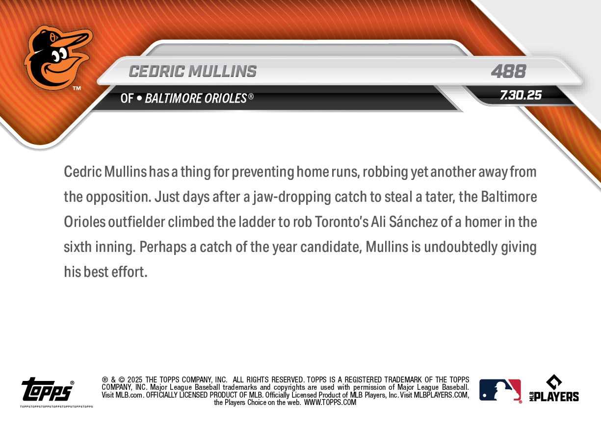 Cedric Mullins - 2025 MLB Topps NOW - Card 488 - PR: 794 - Image 2