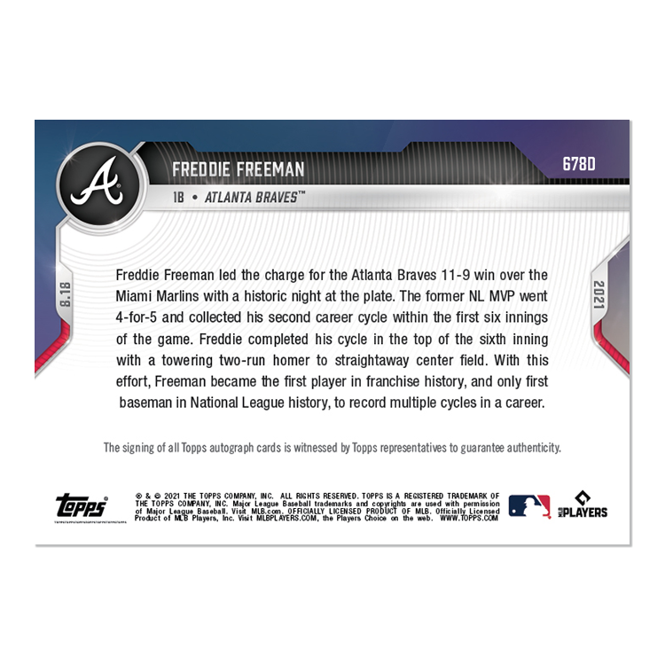 On-Card Auto # to 10 - Freddie Freeman - 2021 MLB TOPPS NOW Card 678D - Image 2