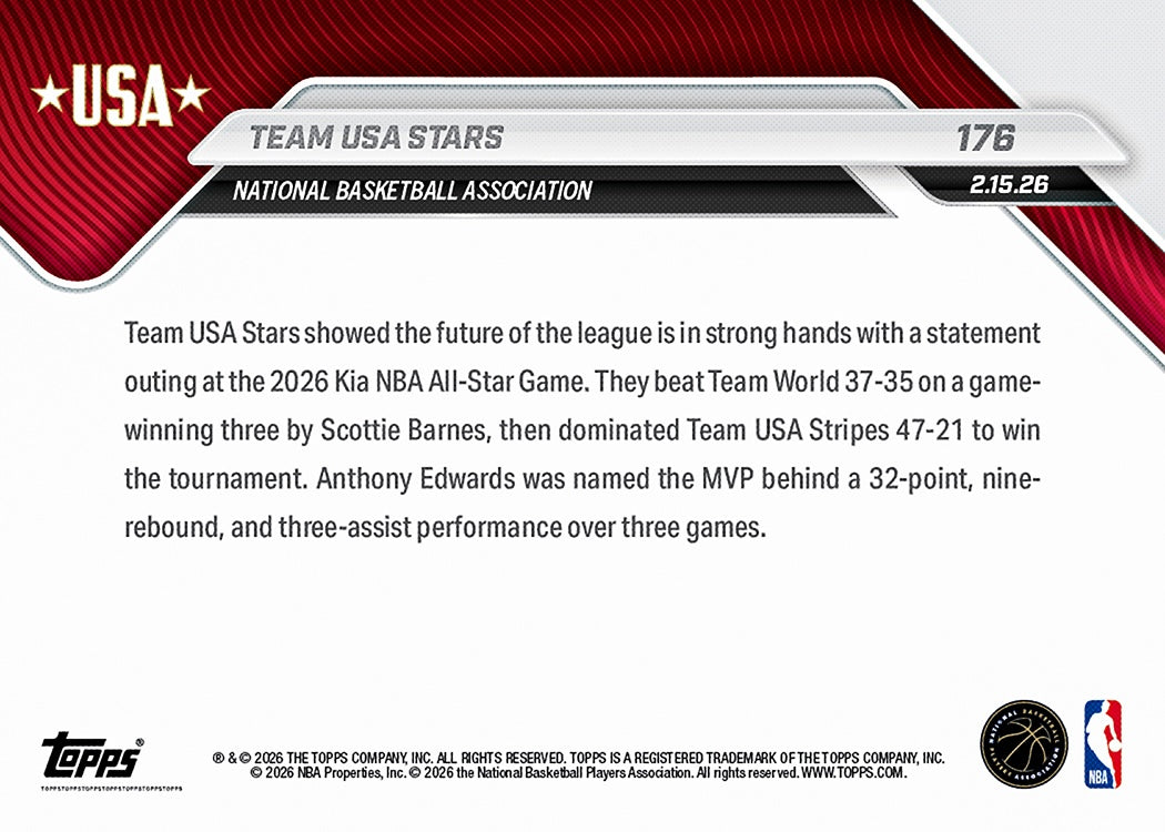 Team USA Stars - 2025-26 NBA Topps NOW - Card 176 - PR: 1262 - Image 2