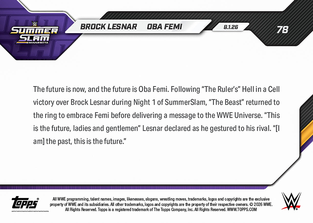 Brock Lesnar / Oba Femi - 2026 WWE Topps NOW - Card 78 - PR: 5340 - Image 3