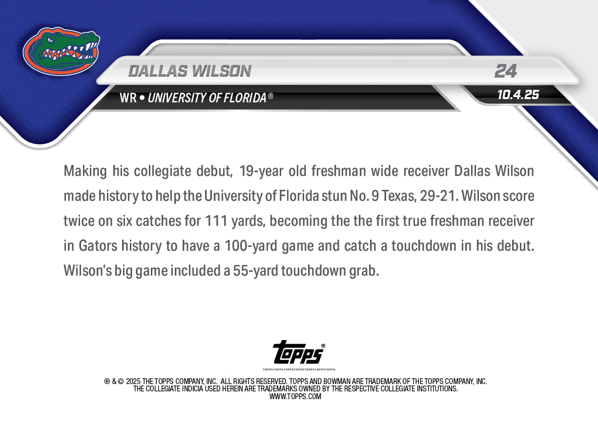 Dallas Wilson - 2025-26 Bowman U NOW Football - Card 24 - PR: 1075 - Image 3