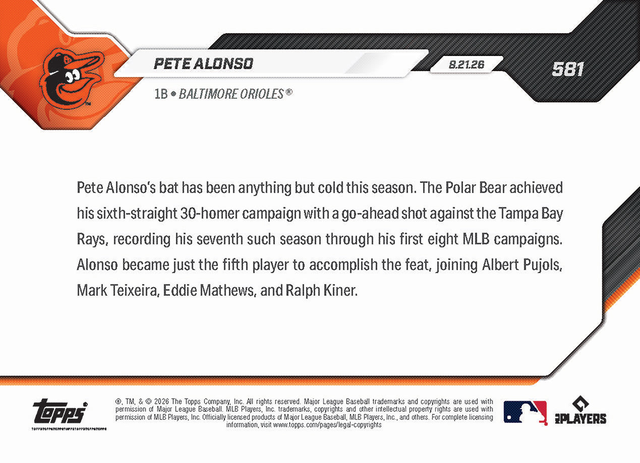 Pete Alonso - 2026 MLB Topps NOW - Card 581 - PR: 925 - Image 2