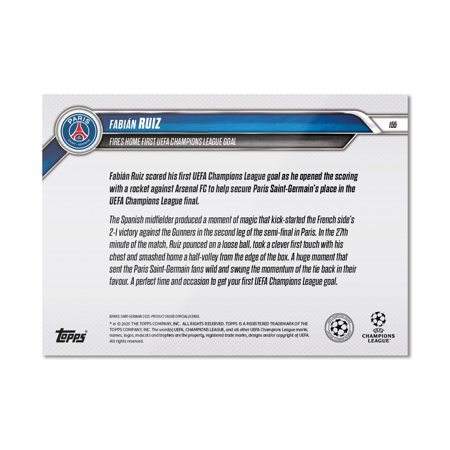 Fabián Ruiz - 2024-25 UCL Topps NOW - Card 155 - PR: 143 - Image 7