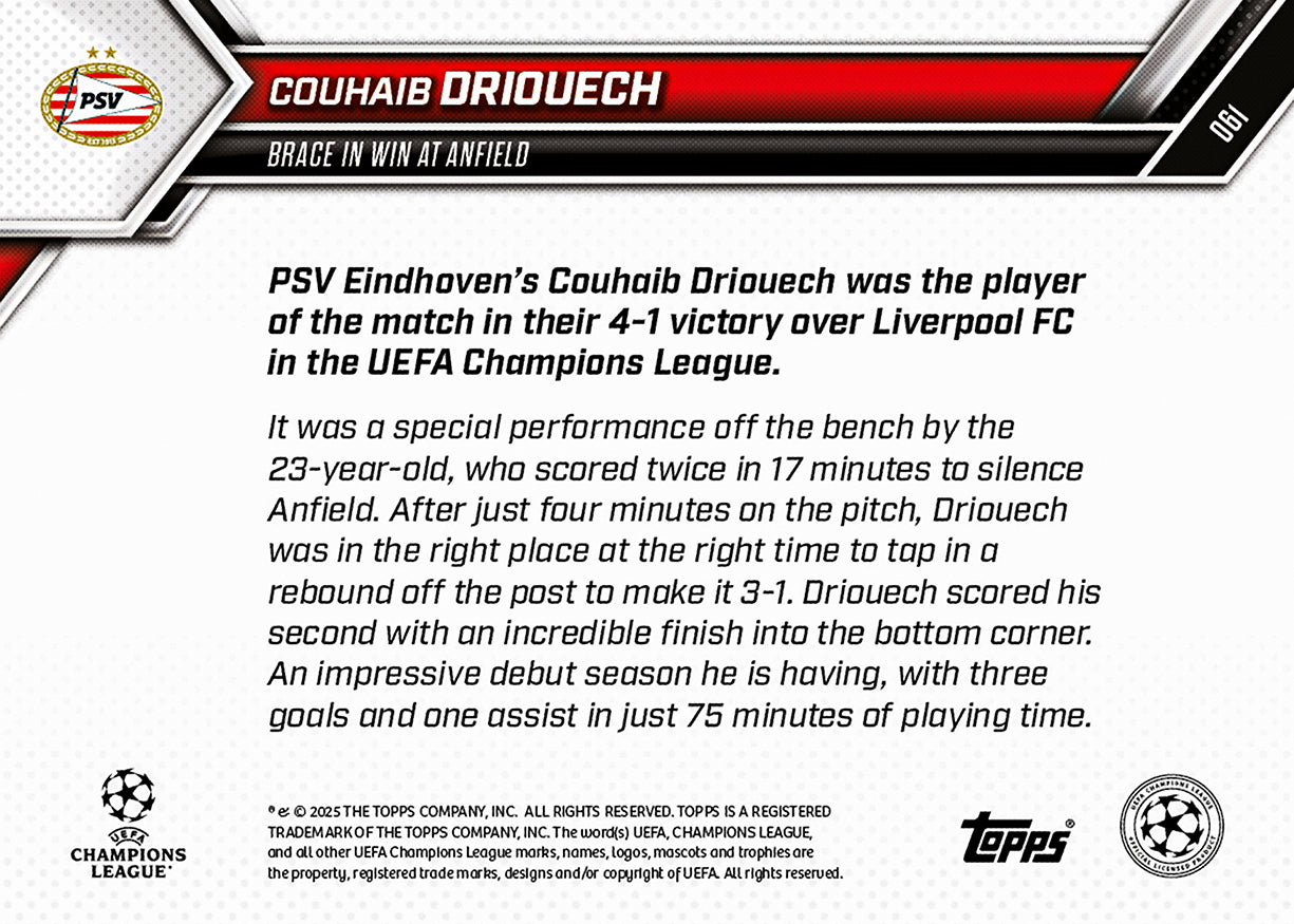 Couhaib Driouech - 2025-26 UCL Topps NOW - Card 61 - PR: 93 - Image 7