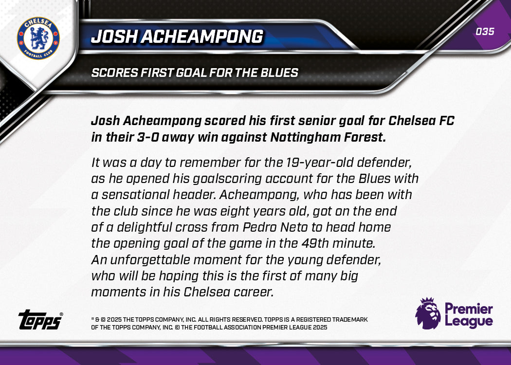 Josh Acheampong - 2025-26 Premier League Topps NOW - Card 35 - PR: 482 - Image 7
