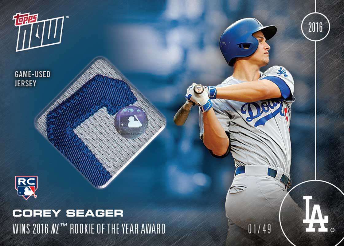 2016 NLDS Game 2 Worn Jersey Patch Relic # to 49 - Corey Seager Wins NL Rookie Of The Year - TOPPS NOW