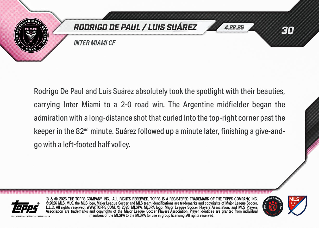 Rodrigo De Paul / Luis Suárez - 2026 MLS Topps NOW - Card 30 - PR: 269 - Image 2