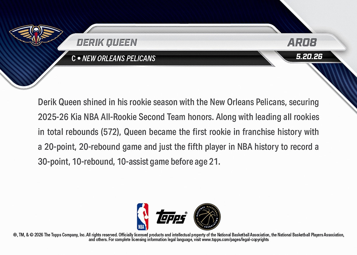 Derik Queen - 2025-26 NBA Topps NOW - Card AR08 - PR: 1344 - Image 3