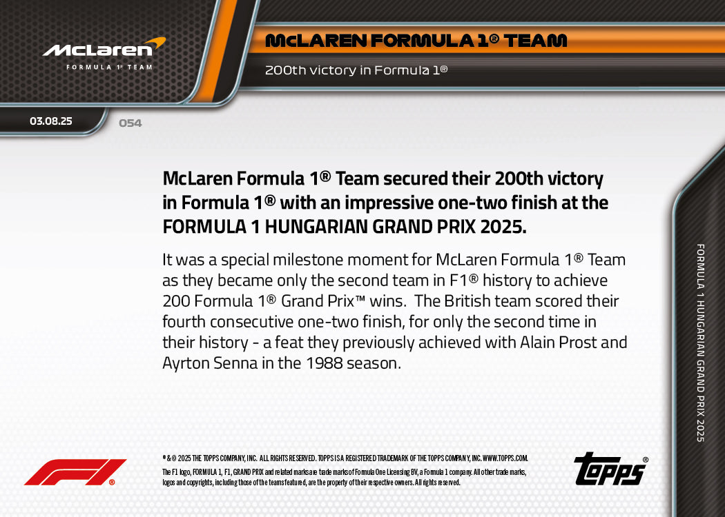 McLaren Formula 1 Team - 2025 Formula 1 Topps NOW - Card 54 - PR: 3428 - Image 7