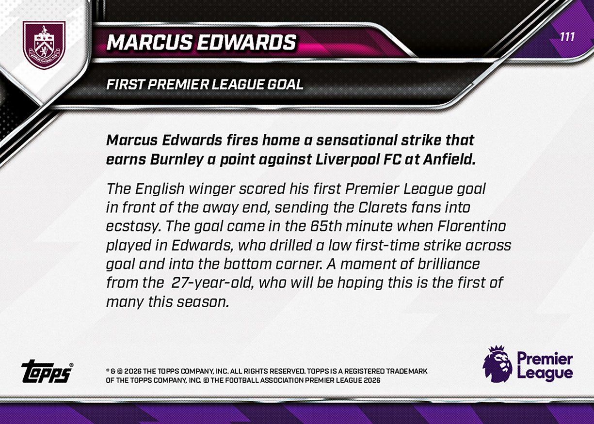 Marcus Edwards - 2025-26 Premier League Topps NOW - Card 111 - PR: 154 - Image 7