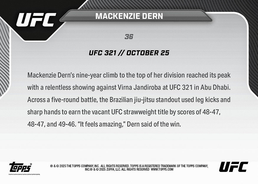 Mackenzie Dern - 2025 UFC Topps NOW - Card 36 - PR: 966 - Image 5