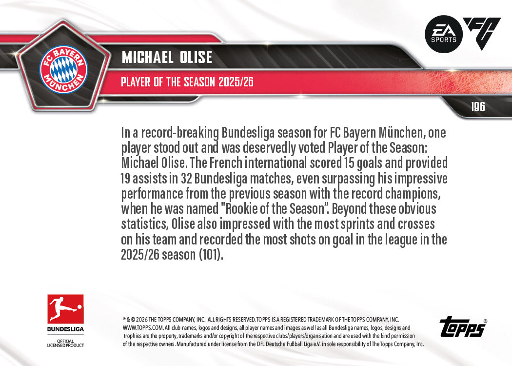 Michael Olise - 2025-26 Bundesliga Topps NOW - Card 196 - PR: 5278 - Image 7