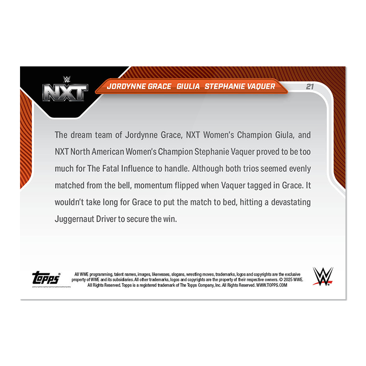 Jordynne Grace/Giulia/Stephanie Vaquer - 2025 WWE Topps NOW - Card 21 - PR: 1748 - Image 2