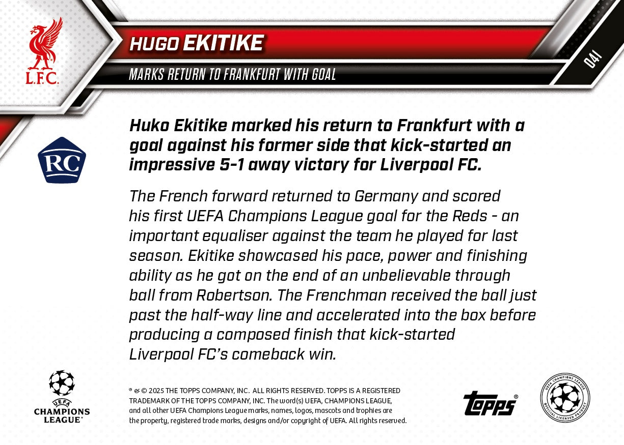Hugo Ekitike - 2025-26 UCL Topps NOW - Card 41 - PR: 792 - Image 7