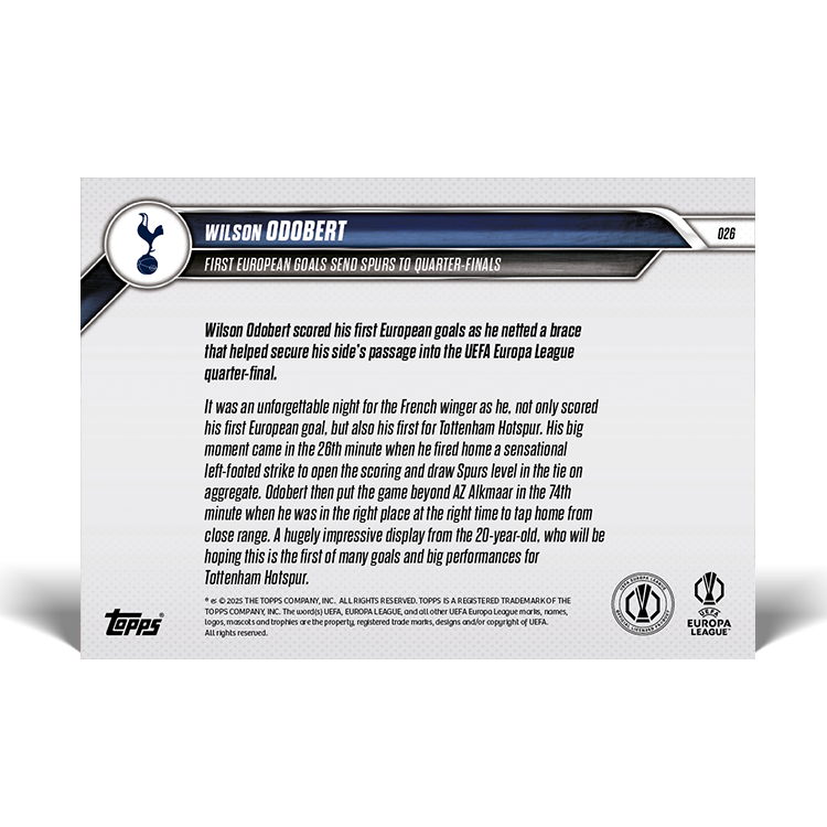 Alternative view of Wilson Odobert - 2024-25 UEL Topps NOW Card 26 - PR: 116