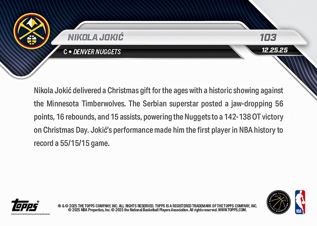 Nikola Jokić - 2025-26 NBA Topps NOW - Card 103 - PR: 7374 - Image 4