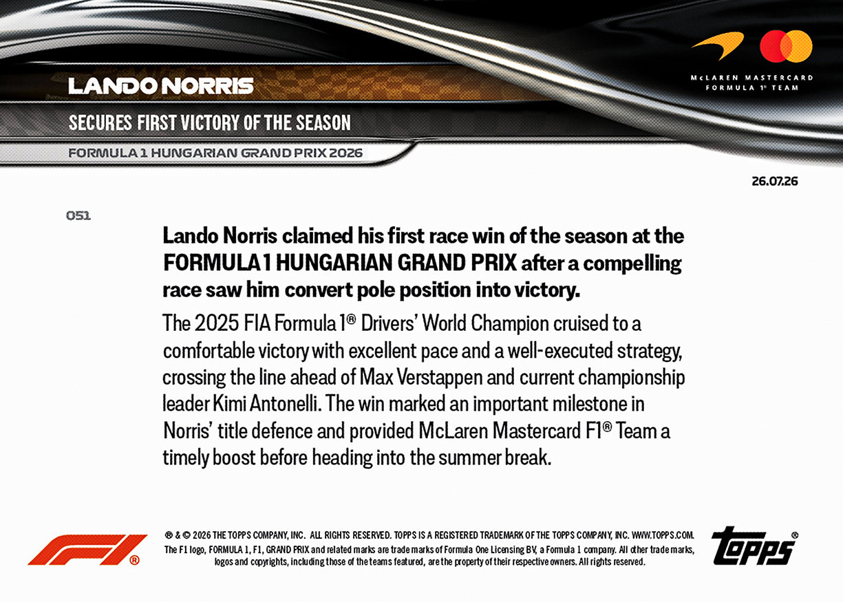 Lando Norris - 2026 Formula 1 Topps NOW - Card 51 - PR: 4892 - Image 7
