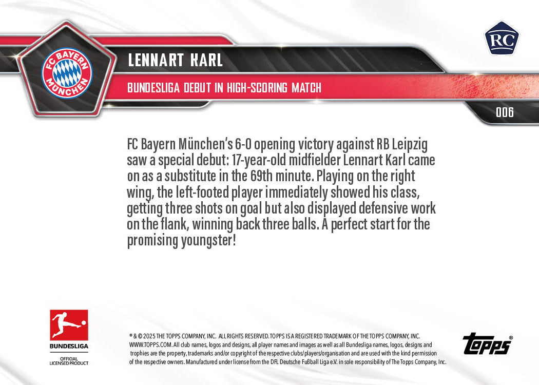 Lennart Karl - 2025-26 Bundesliga Topps NOW - Card 6 - PR: 3009 - Image 7